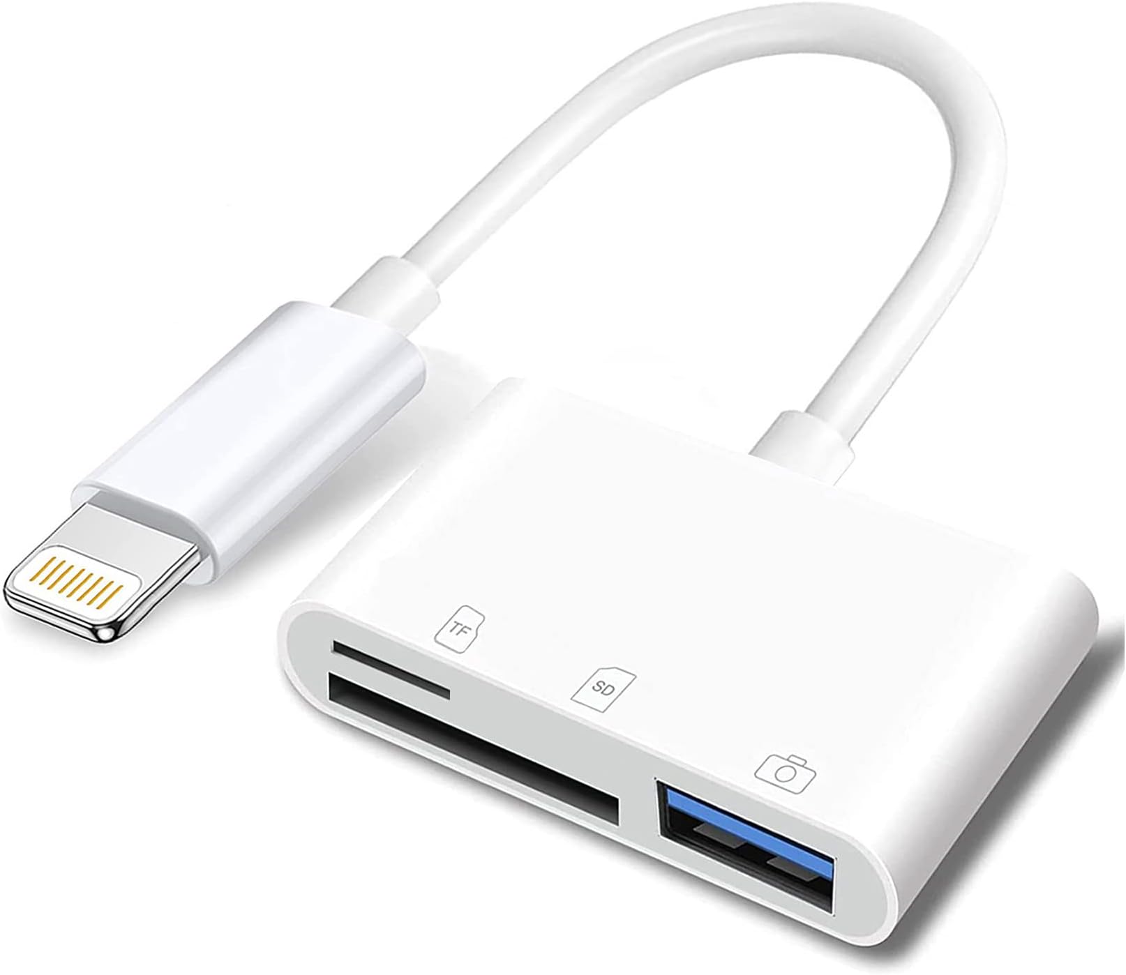 Apple Lightning to SD & TF Card USB Camera Adapter for iPhone/iPad, 3 in 1 Card Reader USB Dongle for USB Flash Drive, Keyboard, Mouse, Hubs, MIDI, Micro SD TF Memory Card, Plug & Play