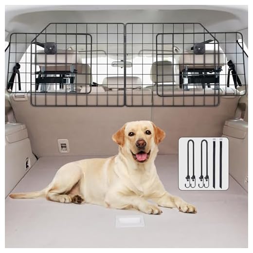 Vetoos Car SUV Dog Barrier, Vehicles Pet Divider Gate for Trunk Cargo Area - Extendable for Universal Fit, Foldable for Easy Storage, Straps & Bungee Cords for Double Stability, Rust-Proof Metal Mesh
