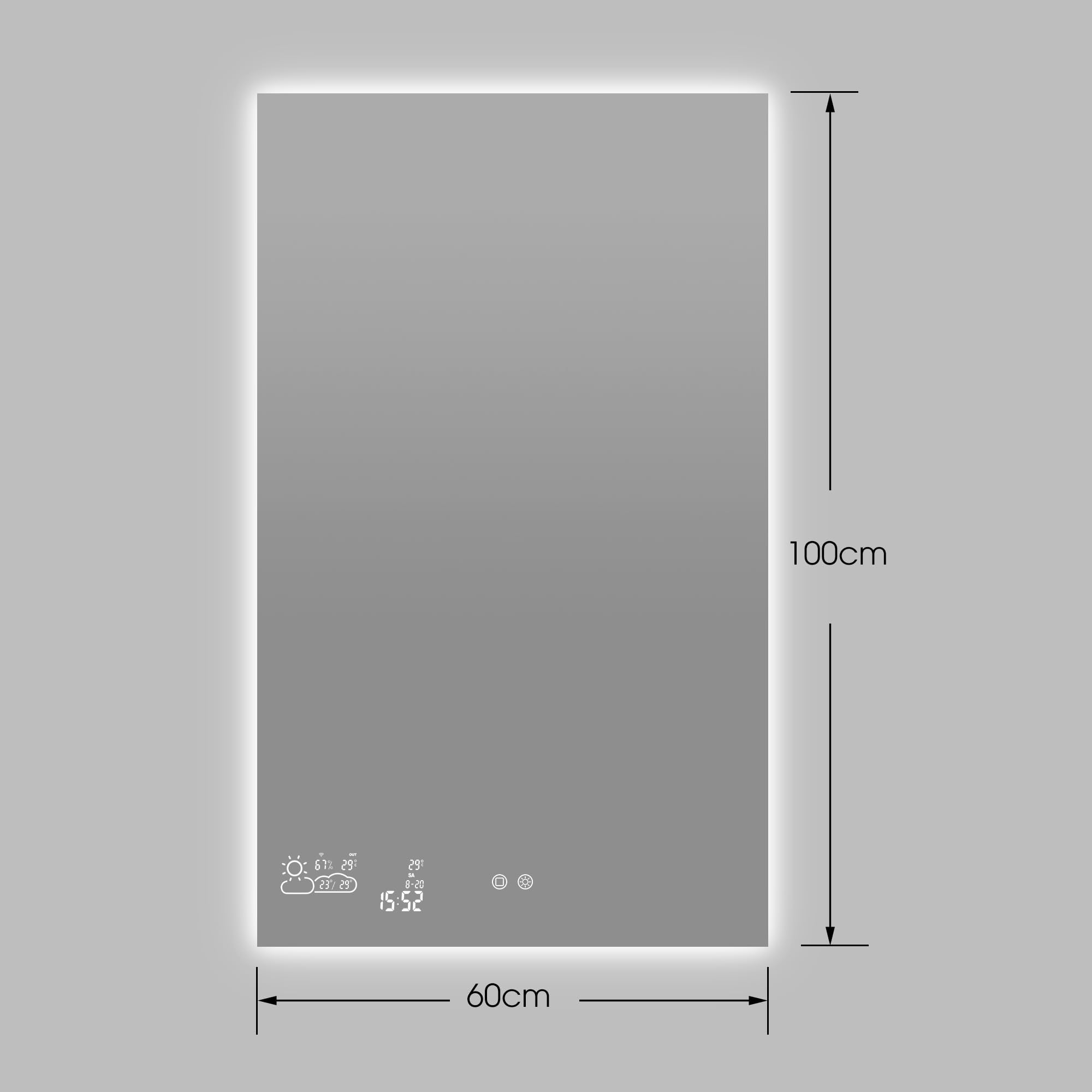 byecold Infrarotheizung 350W Spiegelheizung Spiegel Heizung Infrarot Badspiegel mit Wetter Touchschalter Smart WiFi Badezimmerspiegel mit LED Beleuchtung Warm/Kalt - Vertikal 60X100CM
