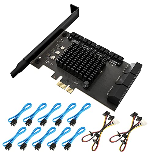 ACASIS PCIe SATA Card 10 Port, with 10 SATA Cables and 2 Power Splitter Cables, 6Gbps PCIe to SATA 3.0 PCI-E X1 Host Controller Card with Standard Profile Bracket Expansion Controller