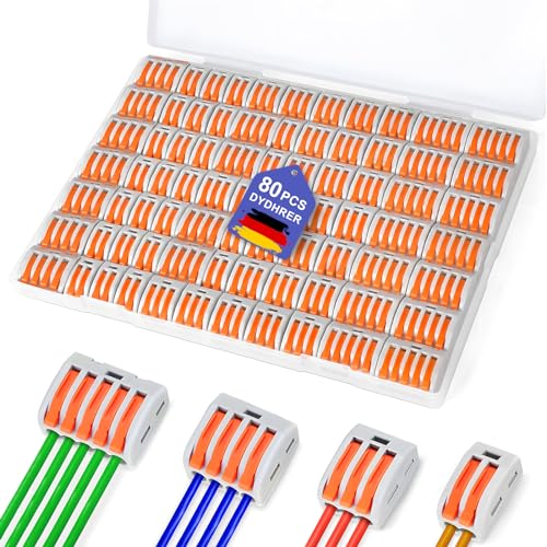 Kabelverbinder,80 Stück Lüsterklemmen,Durchgangsverbinder,Verbindungsklemme Set, Klemmen Elektro mit Betätigungshebel,20/30/10/20 Stück kabelverbinder 2/3/4/5 polig für Massive, Litzenförmige...