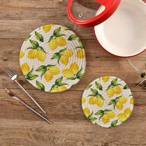 ALAZA Yellow Lemon and Leaves on White PotHolders Trivets Set Cotton Hot Pot Holders Set Farmhouse Coasters,Hot Pads,Hot Mats for Kitchen Counter Decorative by ALAZA - Image 2