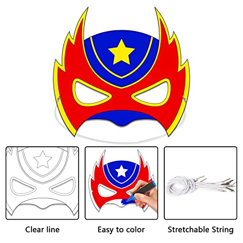 Chiazllta 24 Pcs Color Your Own Superhero Mask Craft Diy Hero Paper Mask Kits For Kids Superhero Party Favors Decorations Class Home Activity Coloring Game thumb #2