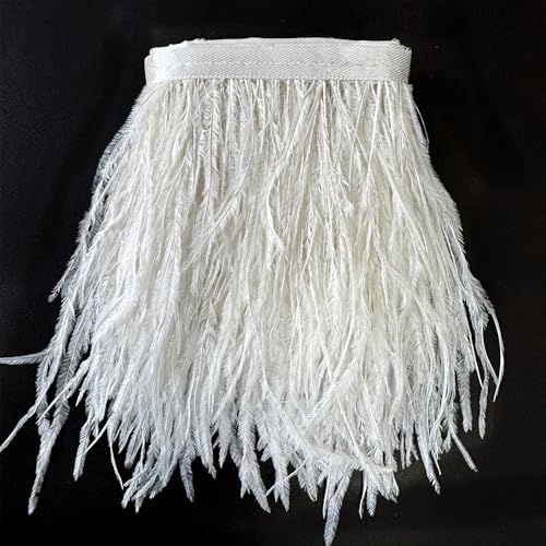 Happy feather 2 Yards 5-6inch Dyed Ostrich Feathers Trim Fringe for DIY Dress Sewing Crafts Costumes Decoration -Off White