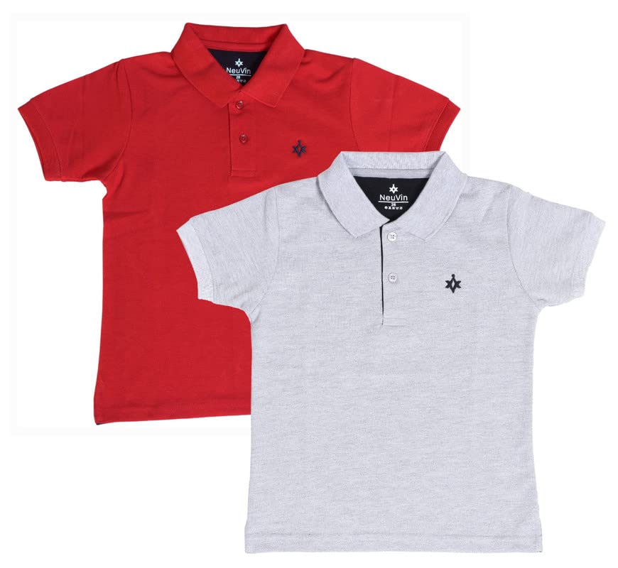 Image of Boys Cotton Matty Polo T-Shirt Combo - Pack of 2, Soft Textured Fabric, Half Sleeves, Casual Wear