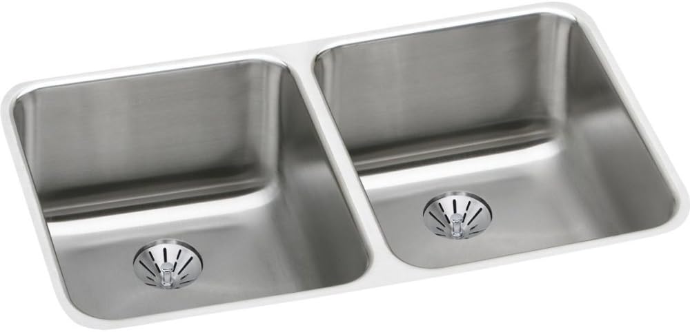 Elkay ELUH311810PD Lustertone Classic Double Bowl Undermount Stainless Steel Sink with Perfect Drain