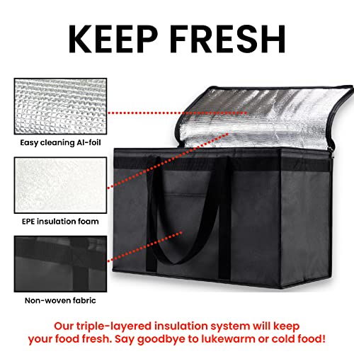 XXL Insulated Cooler Bag and Food Warmer for Delivery & Grocery Shopping with Zippered Top, Red (1 Pack) - Thumbnail 4