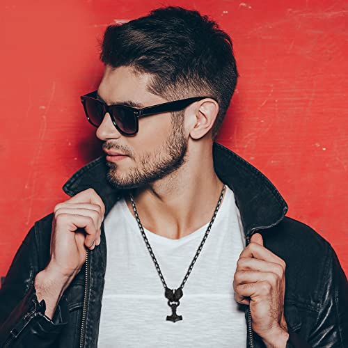 OIDEA Viking Mjolnir Necklace for Men with Wolf Head King Chain, Stainless Steel Viking Amulet Thors Hammer Necklace Pendant Norse Pagan Jewelry4