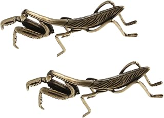 2pcs Realistic Copper Mantis Statue Vintage Insect Figurine Home Decor Praying Mantis Ornament Desktop Decor