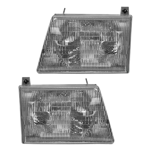 Image of TRQ Driver and Passenger Side Headlight Assembly Set Compatible with 97-02 Ford E150 E250 Econoline 99-07 Ford E350 Super Duty 03-07 Ford E150 E250 E450 Super Duty
