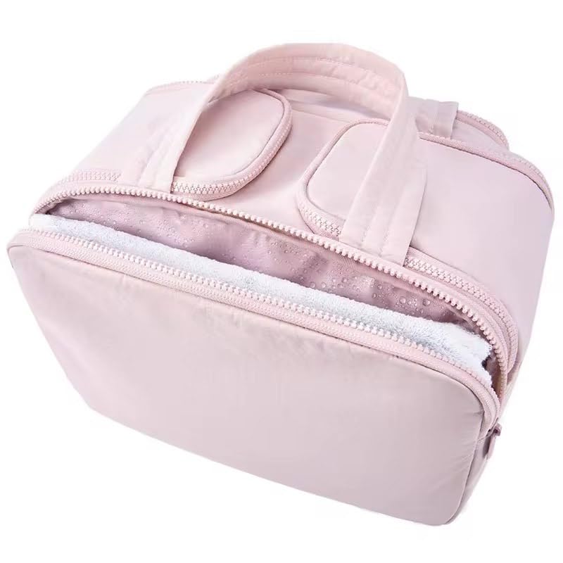 Image of Travel Toiletry Bag, Lightweight Large Wide-Open Travel Bag for Women, Puffy Cosmetic Makeup Bag Organizer, Pink