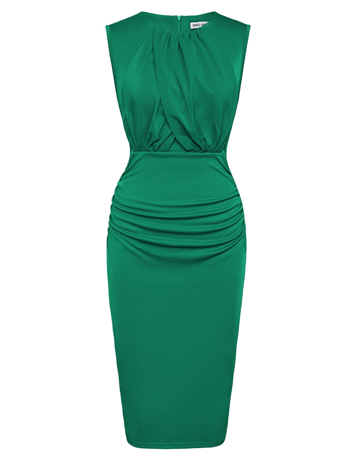 GRACE KARIN Women's Twist Front Ruched Bodycon Dress - Sleeveless High Waist Midi Dress for Cocktail Wedding Party