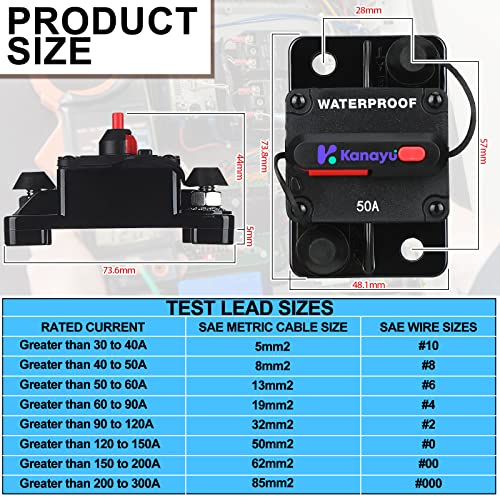 Kanayu 2 Pcs 50 Amp Circuit Breaker With Manual Reset Waterproof Inline Fuse Inverter For Car Boat Trolling Motor Boat Atv Manual Power Protection 12V-48V Dc With Lugs Copper Washer Screws #TOP1