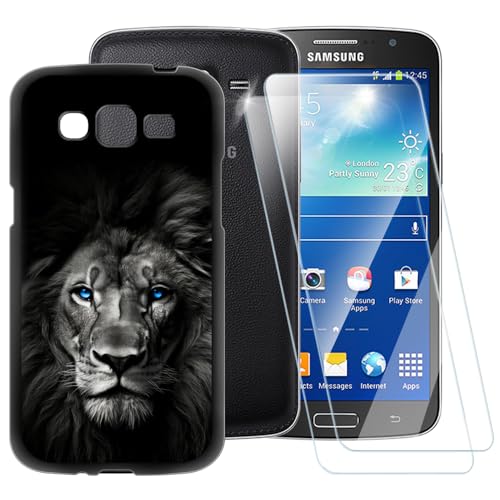 Funda con patrón de león oscuro compatible con Samsung Galaxy Grand 2 G7106 + [2 unidades] Protector de pantalla de vidrio templado, funda a prueba de golpes para Samsung Galaxy Grand 2 G7106 (5.25