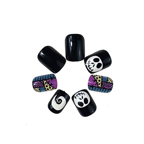 Miniatura 7 de Uñas postizas a presión de Halloween, cuadradas, medianas, con punta francesa, degradado, cobertura completa, tela de araña, calabaza, con diseños