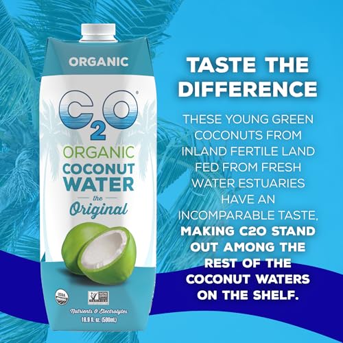 Image of C2O - Organic Coconut Water, The Original Flavor (12 Pack) - Made with Fresh Coconut Water - Plant Based, Non GMO - Natural Hydration, Essential Electrolytes, & Potassium - 12 Tetra Packs, 16.9 FL OZ