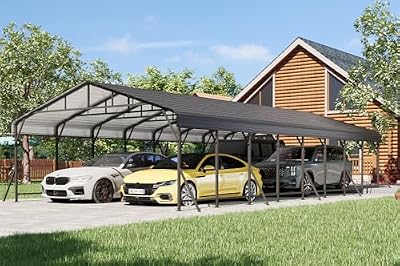 EROMMY 20x40 FT Heavy Duty Metal Carport with Reinforced Steel Braces & Galvanized Steel Roof and Frame, Sturdy Car Shed in All Weathers, Easy Assembly Car-Shelter for 2 Cars, SUV, Tractors and Boat