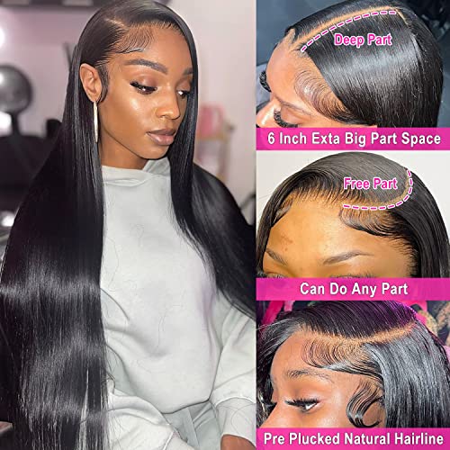 mengkai 13x6 HD Straight Lace Front Wigs Human Hair Glueless Wigs Human Hair Pre Plucked HD Transparent Bone Straight Lace Frontal Wigs Human Hair Deep Part lace Human Wigs for Woman 20 Inch