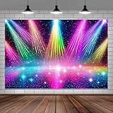 10 x 8 ft Disco Rainbow Stage 70s 80s 90s Backdrop Vintage Lights Colorful Photography Background Rock Music Club Neon Glow Party Decorations Photo Studio Banner Prop Cake Table Decor