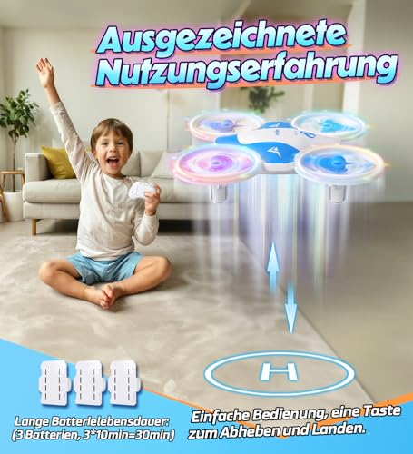 Korffe Mini Drohne für Kinder Spielzeug ab 6 7 8 9 10+ Jahre Jungen,RC Flugzeug Spielzeug Drone für Kinder und Anfänger mit LED Lichter Indoor & Outdoor Geschenke für Jungen und Mädchen