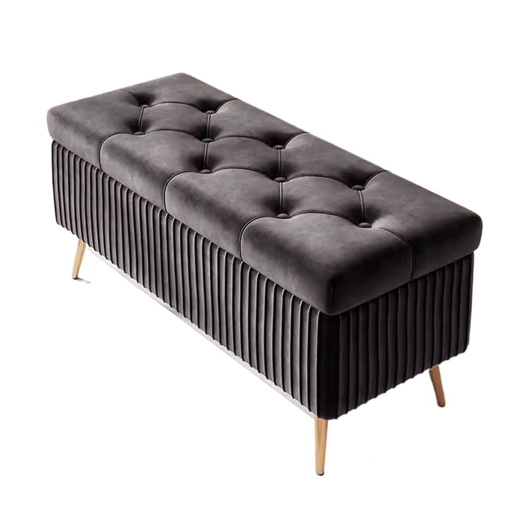 Banc de rangement ottoman en velours gris foncé bout de lit coffre 80x40x45 cm