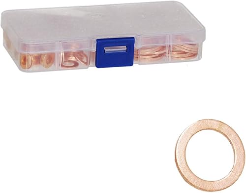 Miniatura 3 de SaferCCTV Juego surtido de arandelas de cobre, 120 arandelas de sellado métricas de cobre, kit de arandelas planas de cobre, juego surtido de
