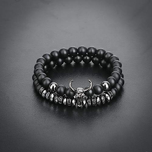 Pulsera de cuentas ASHMITA para hombre con piedra ónix negra miniatura 6