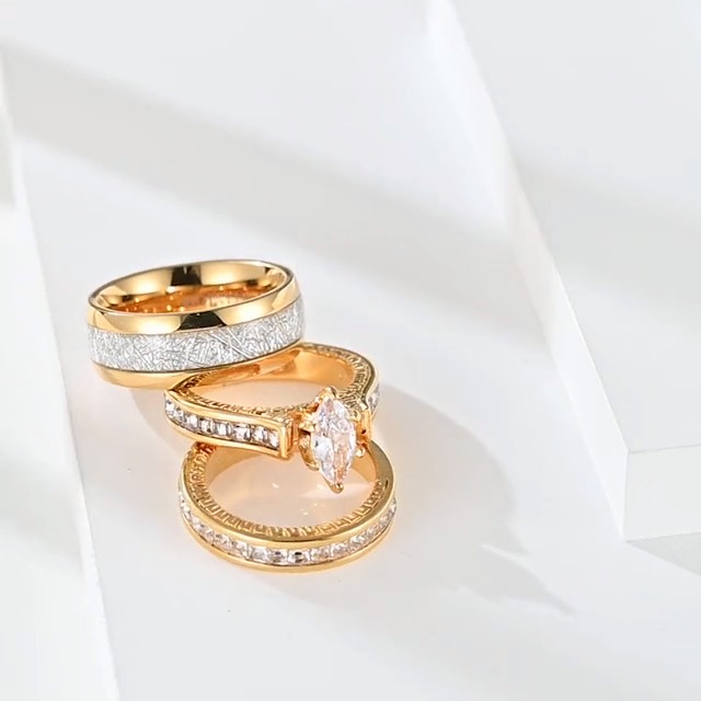 wedding ring set TWO RINGS His Hers Couples Rings Women's 10k