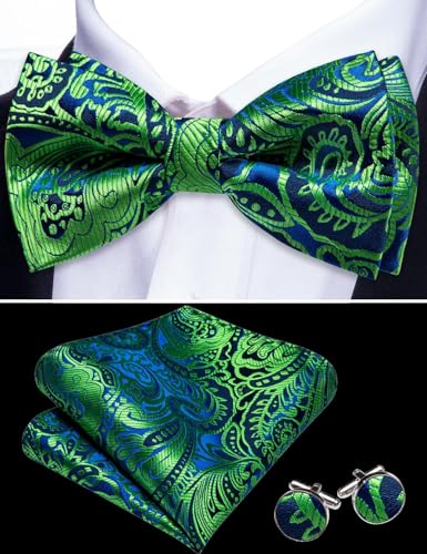 Image of YOHOWA Mens Bow Tie Set Paisley Coloful Pre-tied Bowties Adjustable with Handkerchief Cufflinks Wedding Prom Party
