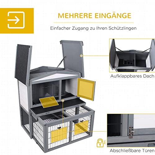 PawHut Kleintierstall Stall mit Rampe Meerschweinchenstall Freilaufgehege Kleintiergehege außen Winterfest mit… – Bild 7