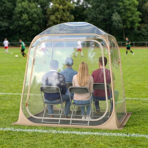 Tangkula All Weather Sports Tent for 2-4 People, 7x7 Ft Pop Up Outdoor Clear Bubble Tent with Waterproof Tarp Floor, Stakes, Wind Ropes, Sandbags, Carrying Bag for Sports Fishing Camping Cheering