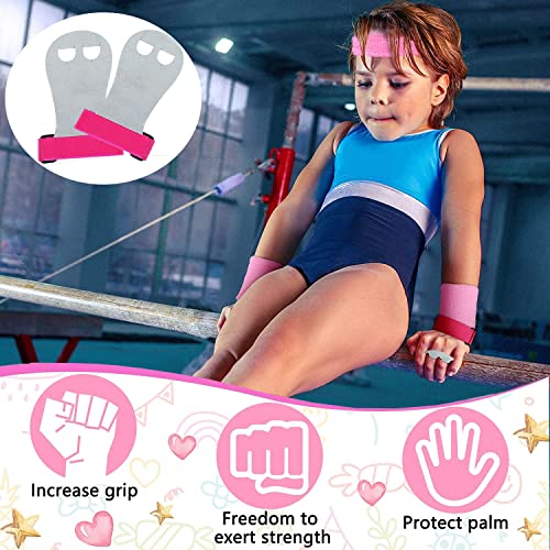 5 Pieces Gymnastics Grips Wristbands Sweatband Headband Set For Girls Pink Gymnastic Hand Grips Gymnastics Wrist Support Sports Accessories For Kettlebells, Weightlifting Tennis, Workout And Exercise #TOP2