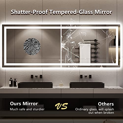 Image of 96x36 Inch LED Bathroom Mirror with Lights Front and Backlit Lighted Vanity Mirror for Bathroom Wall with 3 Colors Dimmable Anti-Fog Memory Shatter-Proof IP54 Waterproof Horizontal /Vertical