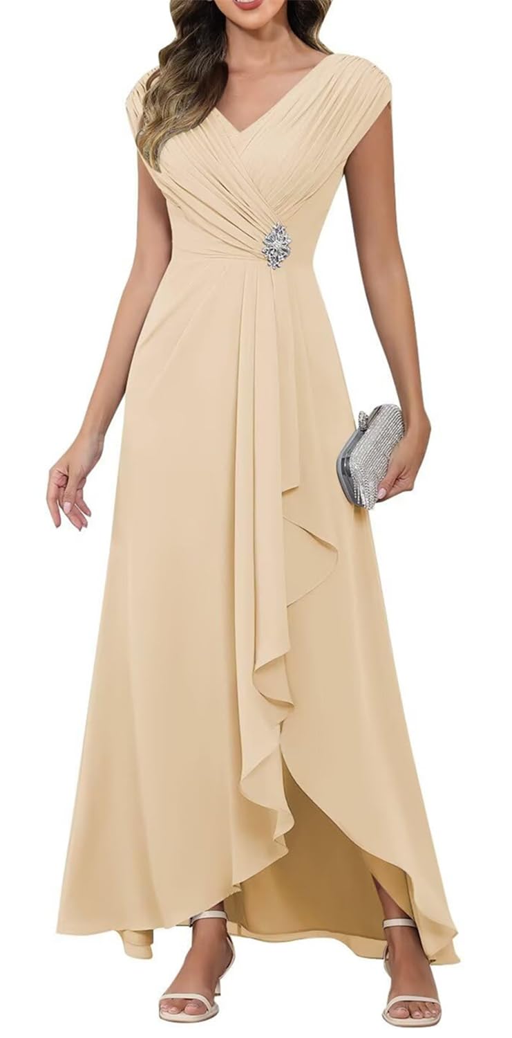 Kiyne Women's Champagne Mother Of The Bride Dresses For Ruched Elegant Chiffon Formal Mother Of The Groom Dress Uk16