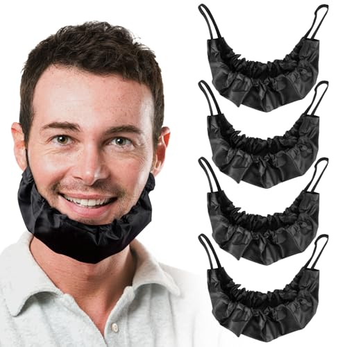 TOCCOOL 4Pcs Men Beard Covers, Polyester Beardcovers, Adjustable Beard Bibs, Lightweight and Easy to Carry, Suitable for Cooking, Eating, Haircutting (Black), Black, Small