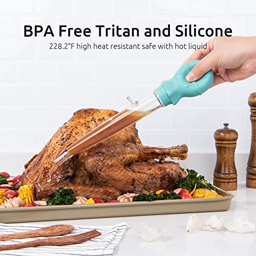 U-Taste 1.5Oz Angled Turkey Baster - 228.2℉ Heat Resistant Food Grade Tritan And Silicone Large Octopus Bulb Baster Set With Cleaning Brush For Cooking Basting Meat Poultry Beef Chicken (Aqua Sky) #TOP2
