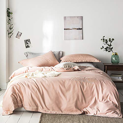 Parure housse de couette en satin de soie gris luxe king size TXQHD avec taies d'oreiller douces