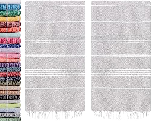 [2 Pack Sale] Turkish Beach Towel Lightweight Oversized 39"X71" Prewashed,%100 Cotton,Sand Free,Bath Towel,Absorbent,Quick Dry For Pool,Spa,Travel,Camping,Picnic Blanket,Fitness,Yoga (Lightgrey) #TOP6