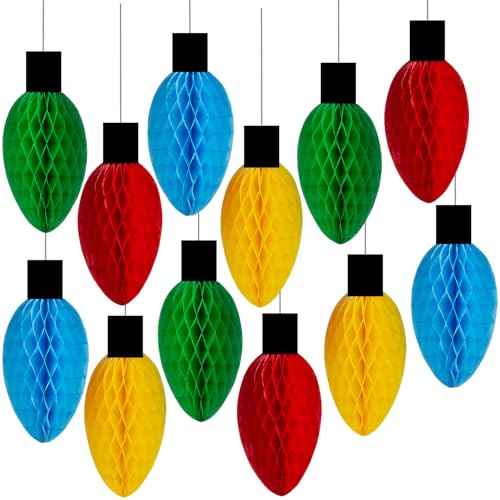 Christmas Lights Honeycomb Centerpieces Ceiling Decorations, Merry Christmas Tissue Paper Garland Honeycomb Ball Hanging Decorations