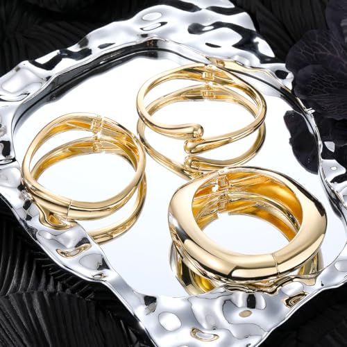 Image of MTINEAPS 3 PCS Gold Bangle Bracelets Set for Women Teens Trendy Chunky Adjustable Twist Cuff Bracelet Jewelry Gifts