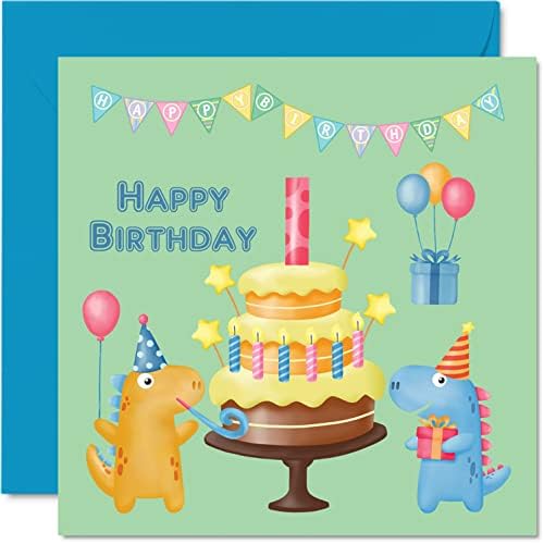 3rd Birthday Card Boy - Dinosaur Birthday Card Party - Happy Birthday Card 3 Year Old Boy, Boys Birthday Cards for Him, 145mm x 145mm Greeting Card for Son Nephew Grandson Kid Children