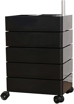 File Drawer Desktop, 5-Tier Rotating Drawers End Table, 360 Mobile Bedside Table Silent Wheel with Lock for Living Room Bedroom Sofa DormitoryBlack