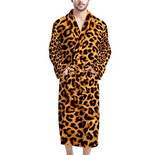AFPANQZ Herren-Bademantel mit Taschen, volle Länge, Nachtwäsche, lange Ärmel, leichter Pyjama-Schal, Bademantel, Waffel-Nachthemd, groß und hoch, Leopard, XX-Large