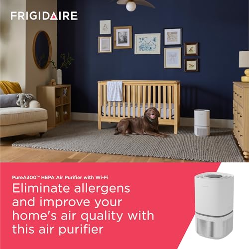 Image of Frigidaire PureA300 HEPA Air Purifier with Wi-Fi for Small Bedrooms, Covers up to 850 Sq. Ft., 3-Stage Filtration, Energy Star Certification, Air Quality Monitoring, Smart Mode, Ultra Quiet, White