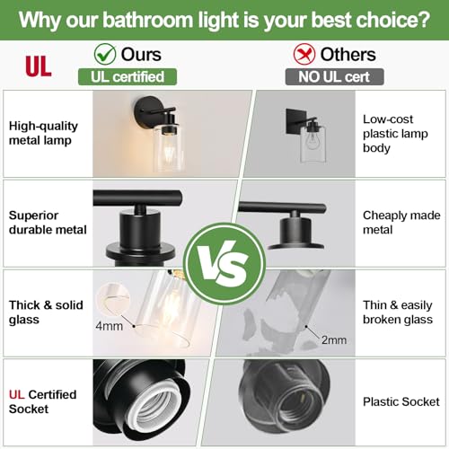 Image of Zarbitta Set of 2 Wall Sconces for Bathroom,Black Modern Vanity Lights with Clear Glass Shade,Bathroom Wall Lamp for Mirror Kitchen Living Room Hallway Cabinet Porch