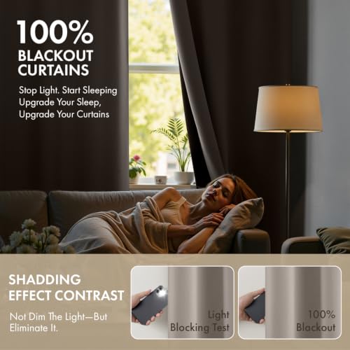 Image of MIULEE Natural 100% Blackout Curtains for Bedroom 40x84 Inch Long Drapes | 2 Thick Layers Thermal Insulated Window Curtains with Black Liner, Noise Reducing Grommet, Drapes for Living Room, 2 Panels