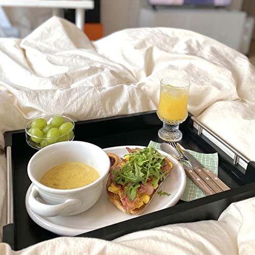 Premium Wooden Black Serving Tray With Handles, 18 X 13 Inch, Decorative Trays For Coffee Table, Large Ottoman Tray, Candle Tray, Tv Trays For Eating Breakfast In Bed, Dinner Tray #TOP6