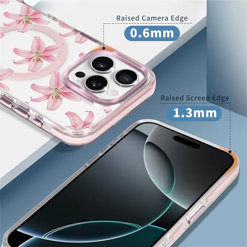 Coque iPhone 16 Pro transparente fleur de lys tigre rose Magsafe - 2
