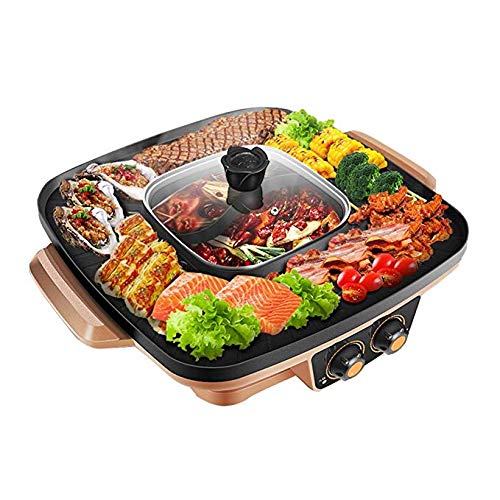 LLHH Electric BBQ Hot Pot, Portable Electric Barbecue Indoor Barbecue 2 in 1 Super Pot with Baking Tray, Suitable for 2 – 1 Family Dinner