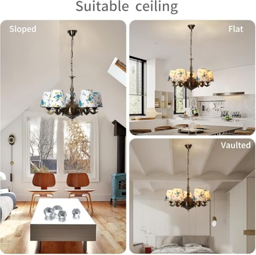 Image of Devansh 05 Lights Printed conical Cotton Shade with Antique Golden Chandelier -B